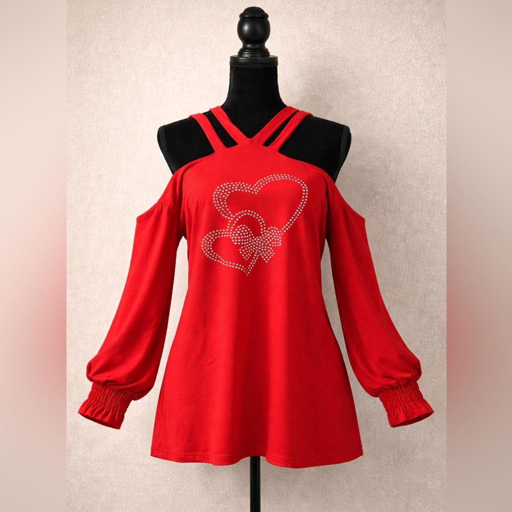 Chic Red Cut-Out Embellished Blouse